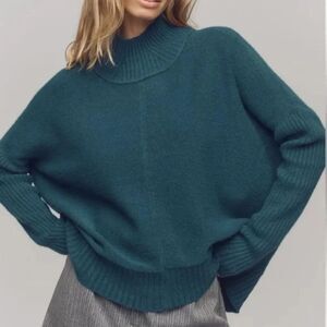 Anthropologie Maeve Gretchen Mock Neck Sweater Blue Size L Pet Oversized Classic